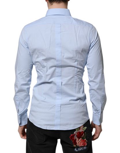 Dolce & Gabbana Sky Blue Cotton GOLD Long Sleeves Dress Shirt