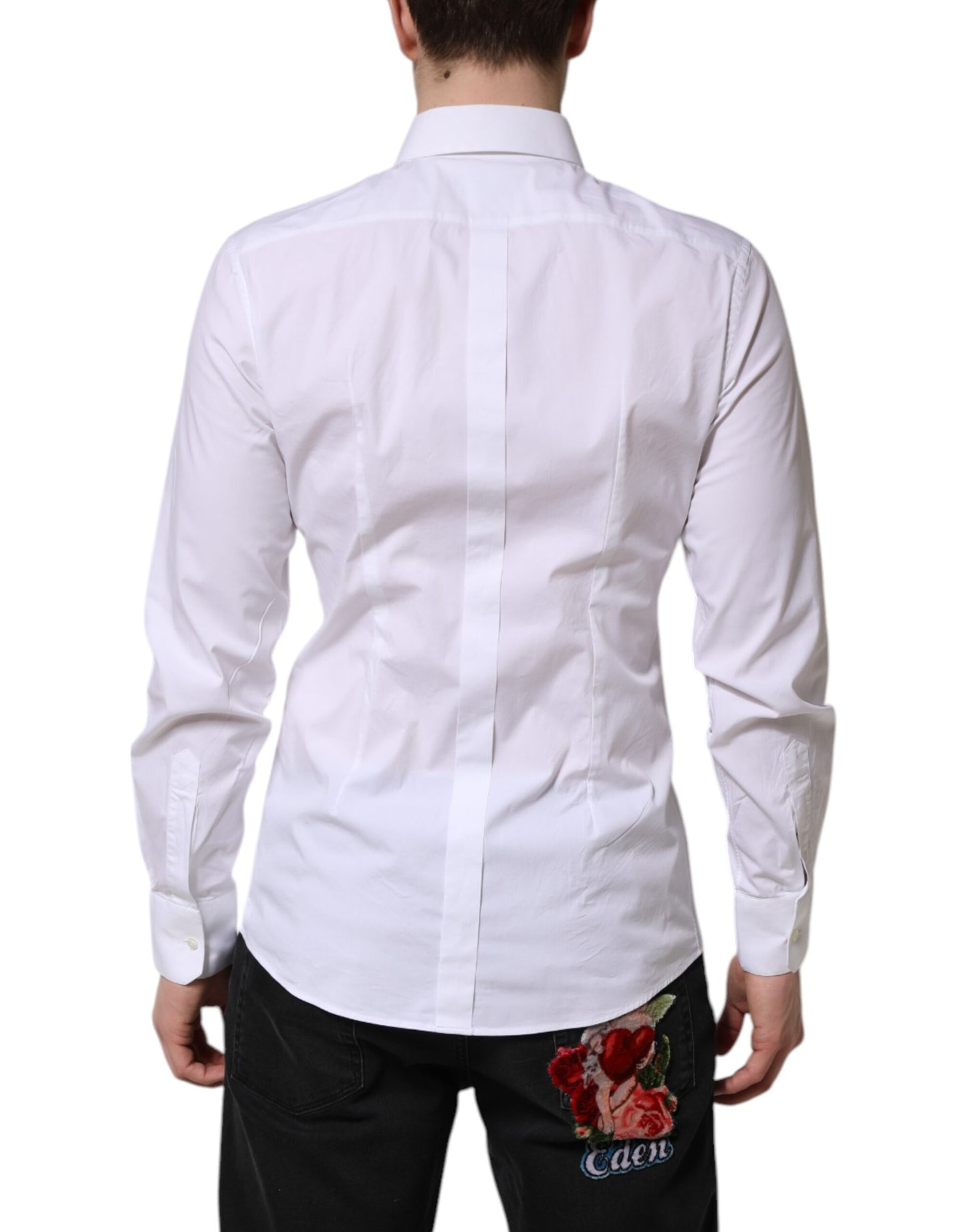 Dolce & Gabbana White Cotton GOLD Long Sleeves Dress Shirt