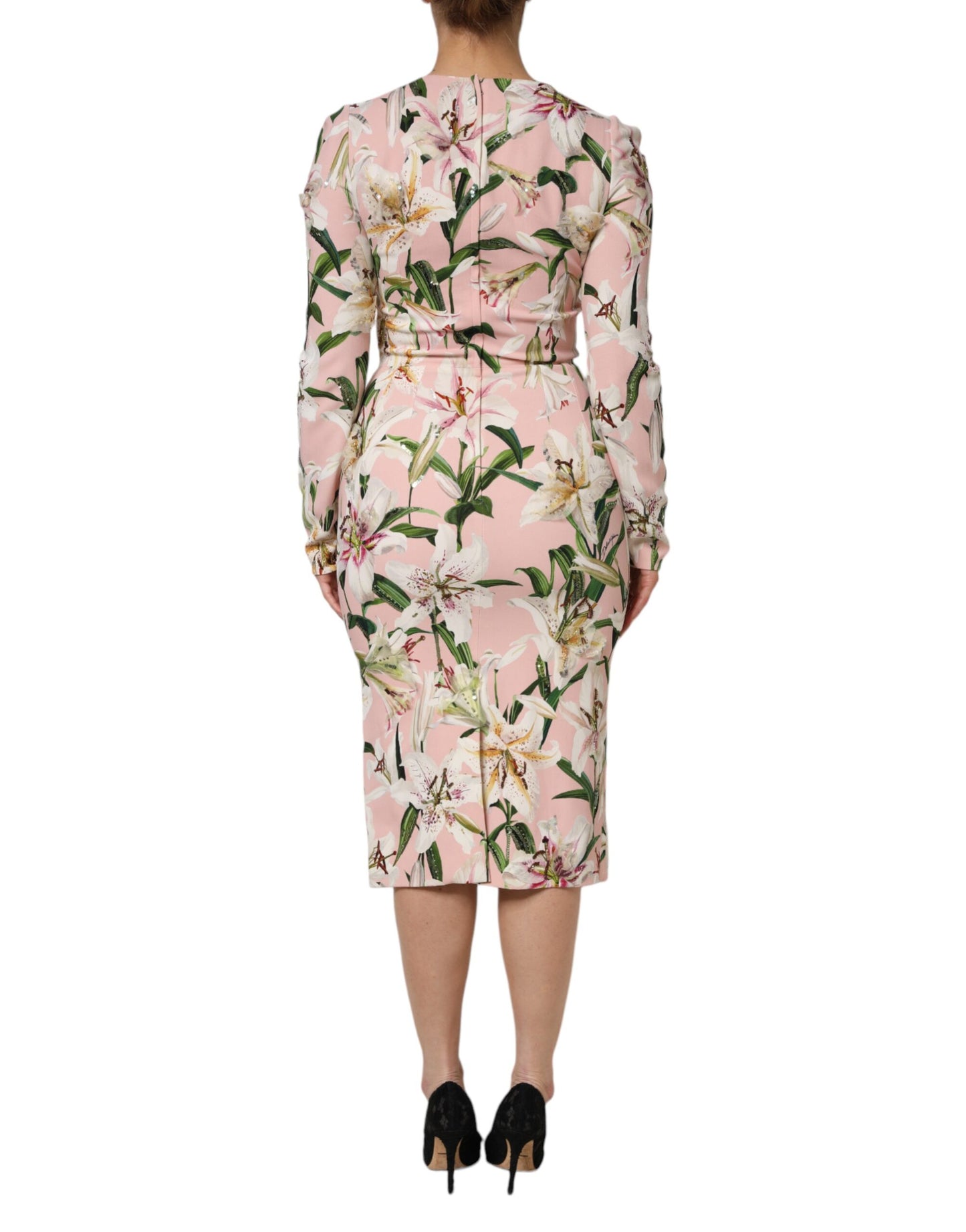 Dolce & Gabbana Pink Lily Viscose Sheath Stretch Midi Dress