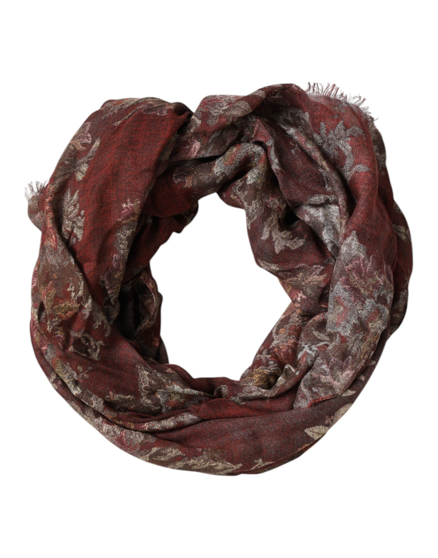 Dolce & Gabbana Maroon Floral Neck Warmer Foulard Scarf