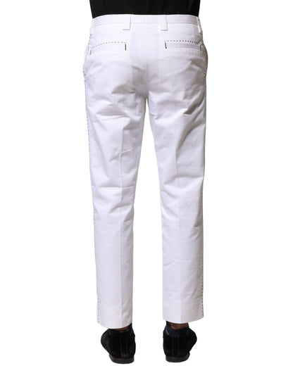 Dolce & Gabbana White Cotton Straight Logo Men Pants