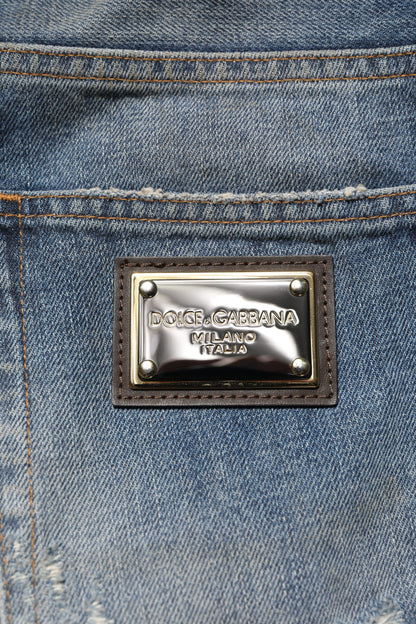 Dolce & Gabbana Blue Cotton Tattered Men Denim Jeans