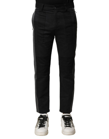 Dolce & Gabbana Black Gray Cotton Tapered Men Pants