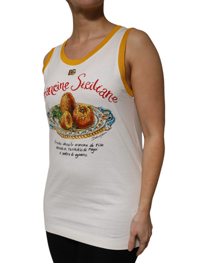 Dolce & Gabbana White Araneine Siciliane Sleeveless Tank Top