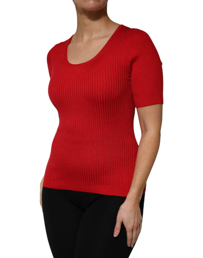 Dolce & Gabbana Red Round Neck Short Sleeves Pullover Top