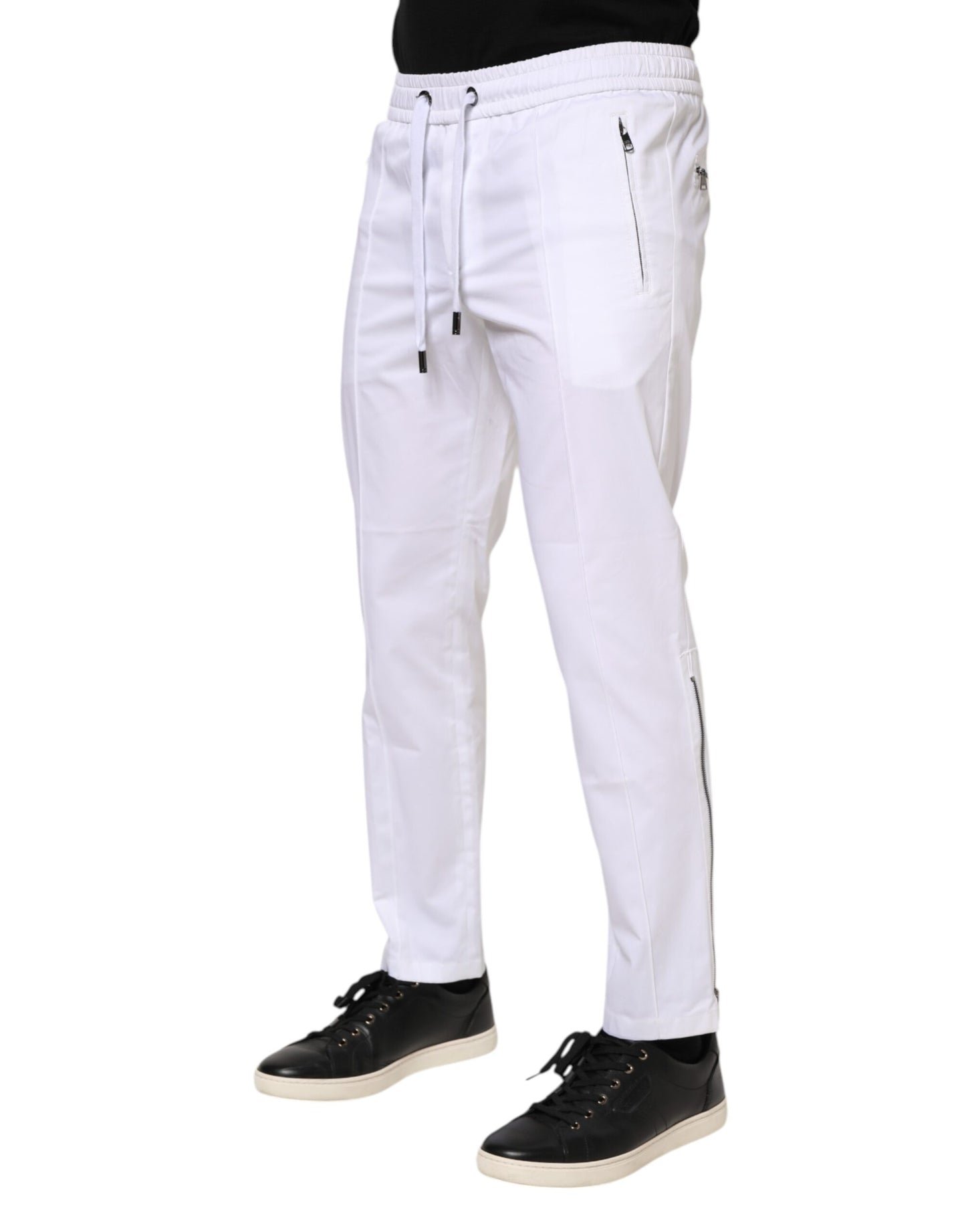 Dolce & Gabbana White Cotton Stretch Logo Men Jogger Pants