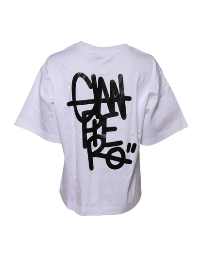 Dolce & Gabbana White Cotton Graphic Print Crew Neck T-shirt