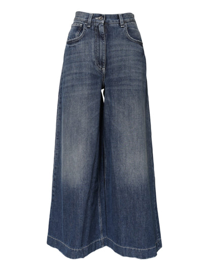 Dolce & Gabbana Blue Cotton High Waist Wide Leg Denim Jeans