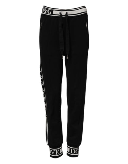 Dolce & Gabbana Black Cotton Jogger Logo Waist Pants