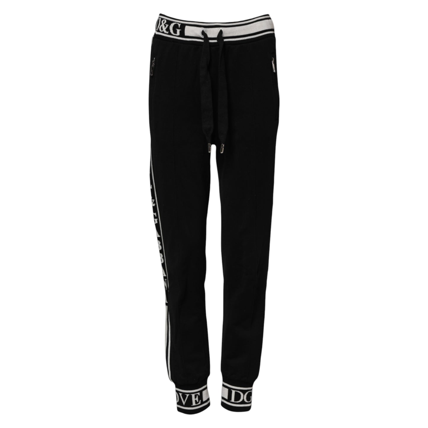 Dolce & Gabbana Black Cotton Jogger Logo Waist Pants