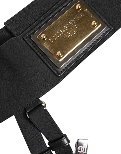 Dolce & Gabbana Black Leather Logo Wide Waist Belt Suspender