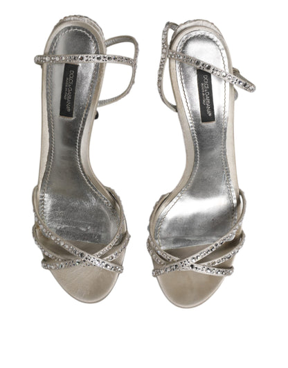 Dolce & Gabbana Silver Strass Ankle Strap KEIRA Sandals Shoes