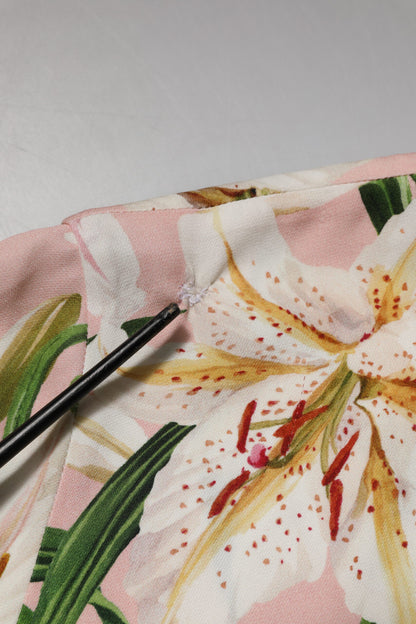 Dolce & Gabbana Pink Lily Printed Round Neck Blouse Top