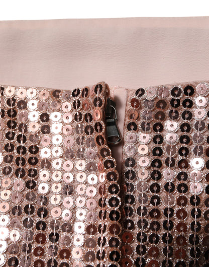 Dolce & Gabbana Pink Sequined Nylon Sleeveless Cropped Top