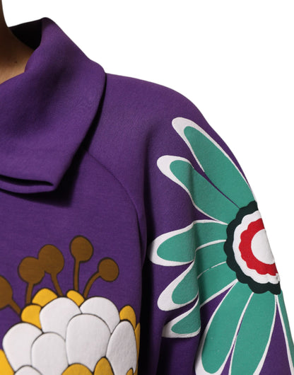 Dolce & Gabbana Purple Floral Print Cotton Long Sleeves Top
