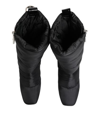 Dolce & Gabbana Black Padded Mid Calf Logo Heel Boots Shoes