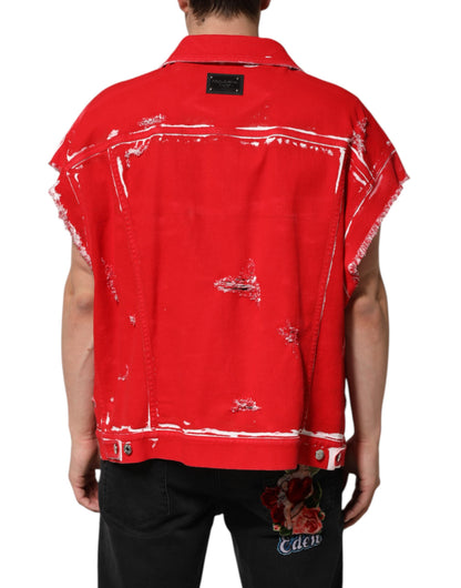 Dolce & Gabbana Red Sleeveless Logo Plaque Vest Jacket
