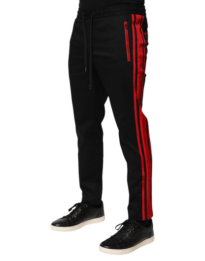 Dolce & Gabbana Red Stripe Cotton Logo Jogger Sweatpants Pants