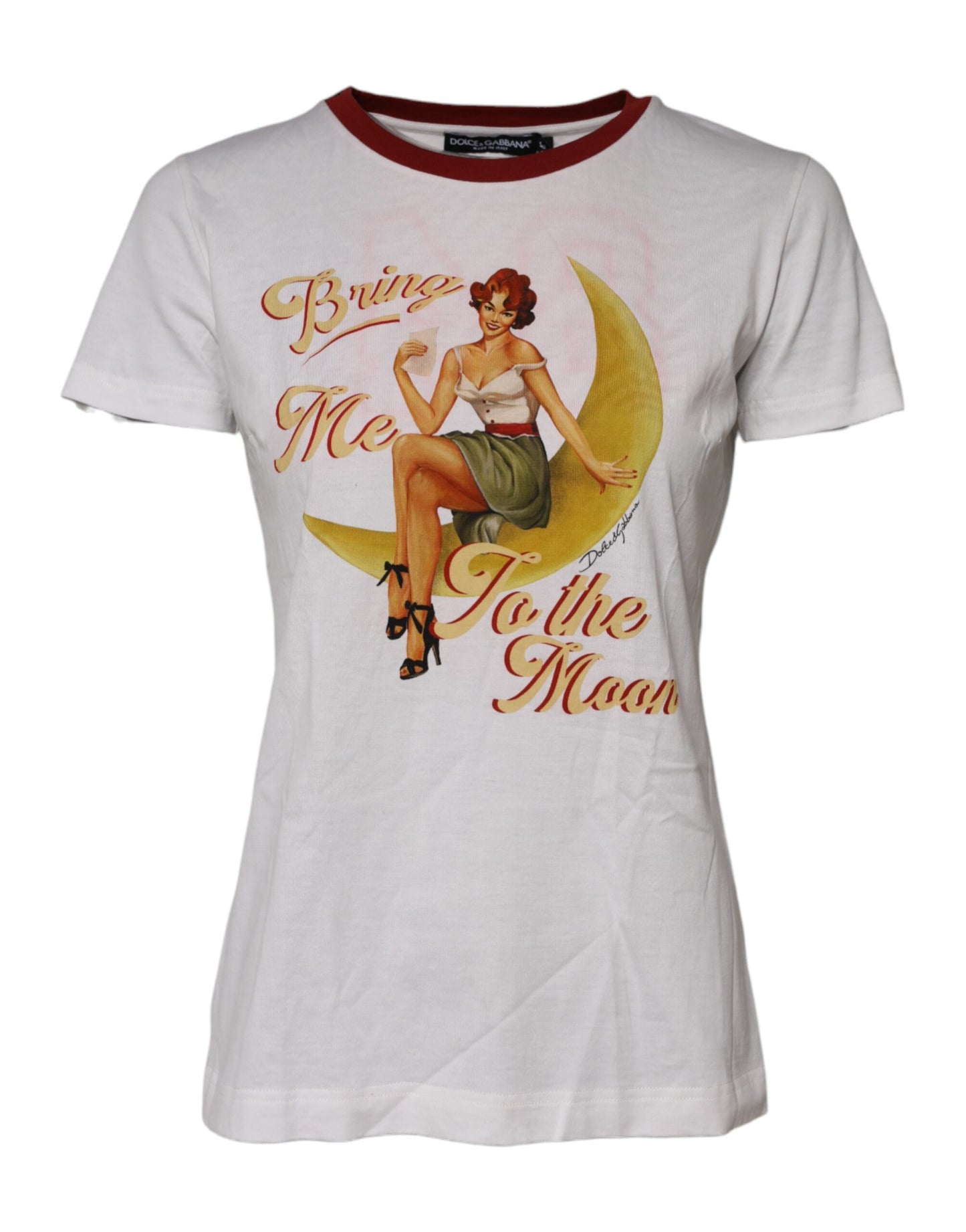 Dolce & Gabbana White Bring Me To The Moon Pin Up T-shirt Top