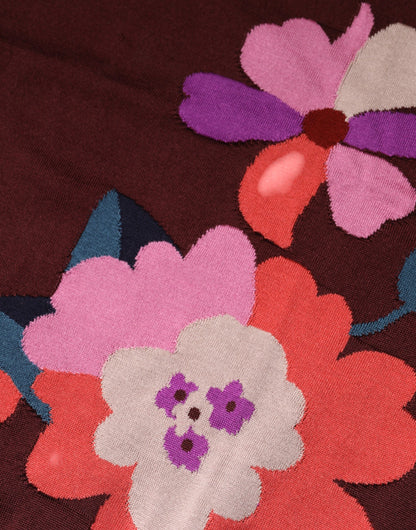 Dolce & Gabbana Maroon Floral Silk Crew Neck Blouse Top