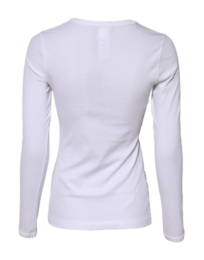 Dolce & Gabbana White Cotton Knit Round Neck Long Sleeves T-shirt