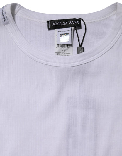 Dolce & Gabbana White Cotton Knit Round Neck Long Sleeves T-shirt