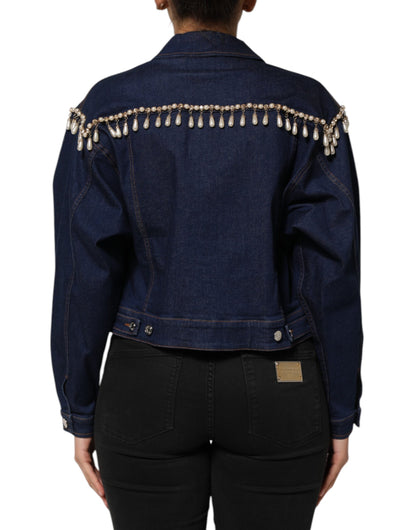 Dolce & Gabbana Blue Cotton Denim Crystal Embellished Jacket