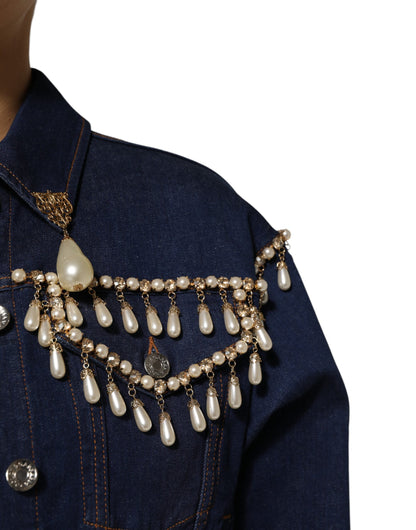 Dolce & Gabbana Blue Cotton Denim Crystal Embellished Jacket
