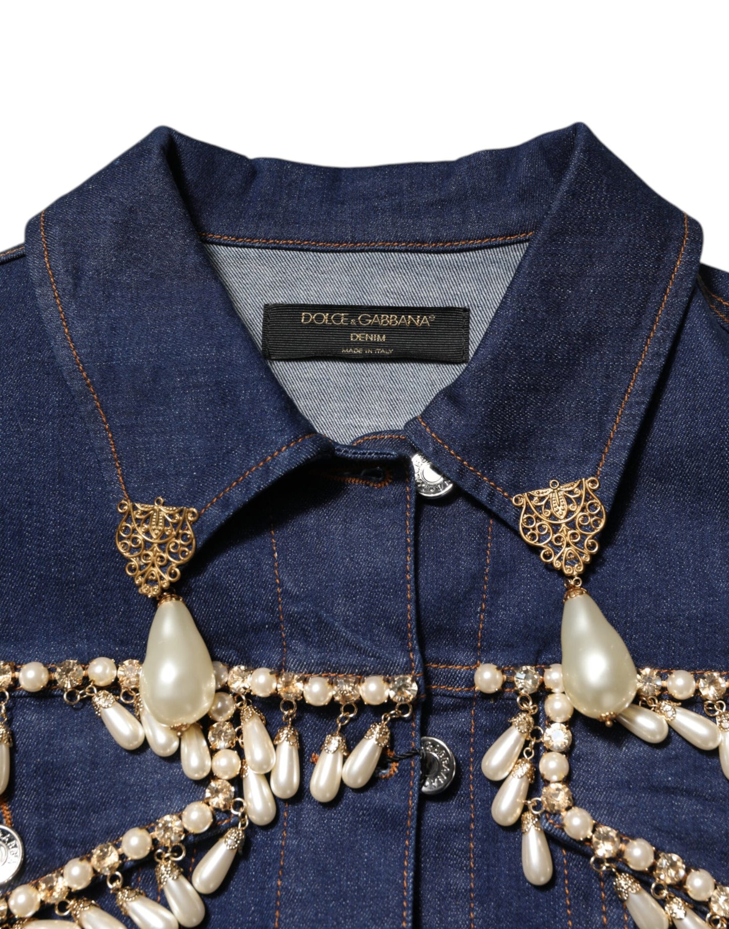 Dolce & Gabbana Blue Cotton Denim Crystal Embellished Jacket