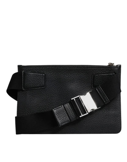 Dolce & Gabbana Black Leather Logo Embossed Waist Fanny Pack Borse Bag