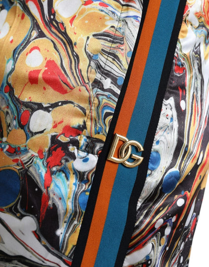 Dolce & Gabbana Multicolor Marble Print Satin Trouser Pants