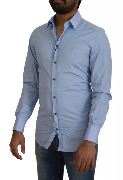 Dolce & Gabbana Light Blue Cotton Slim Fit Dress Shirt