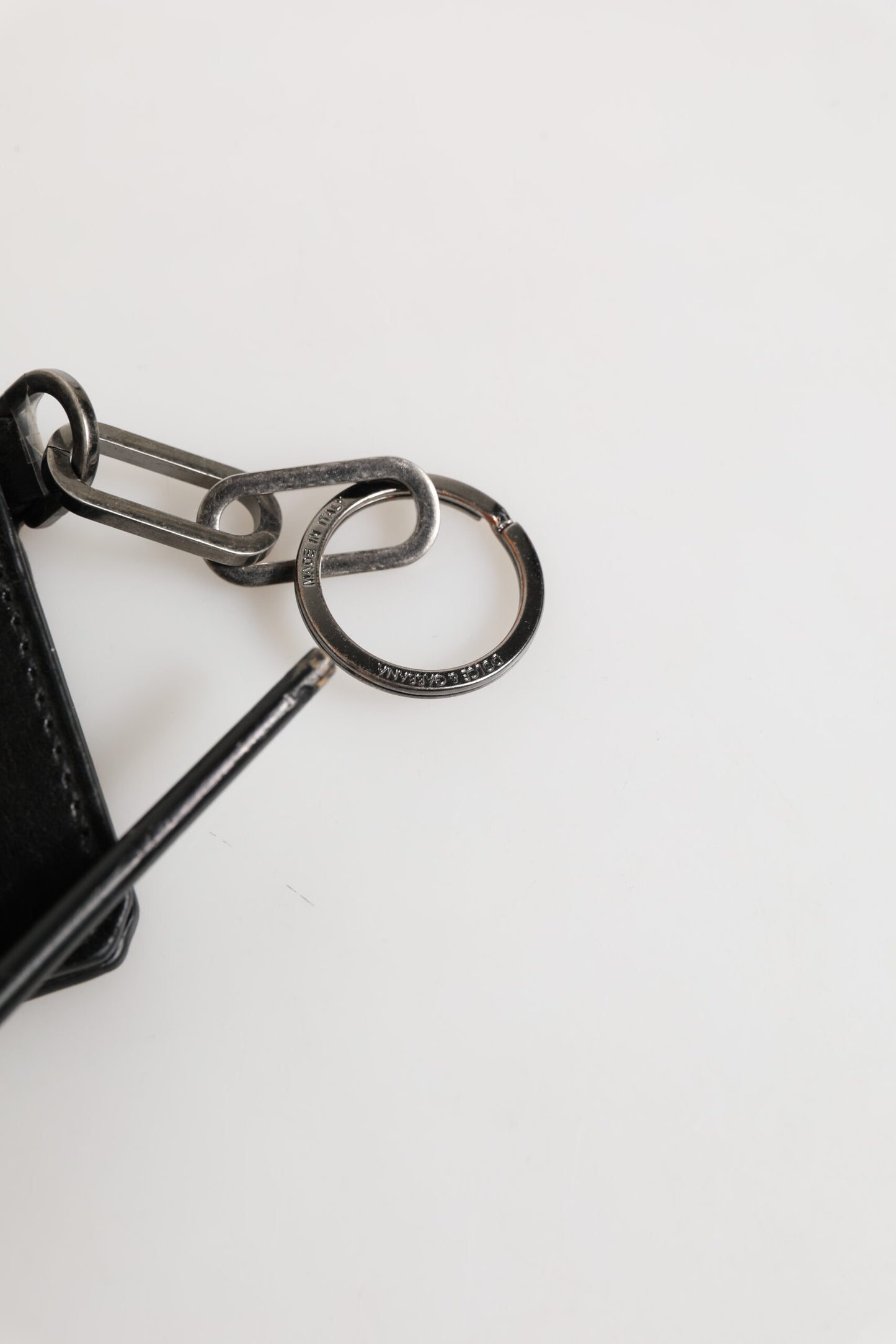 Dolce & Gabbana Black Leather Logo Embossed Key Chain Card Holder Wallet