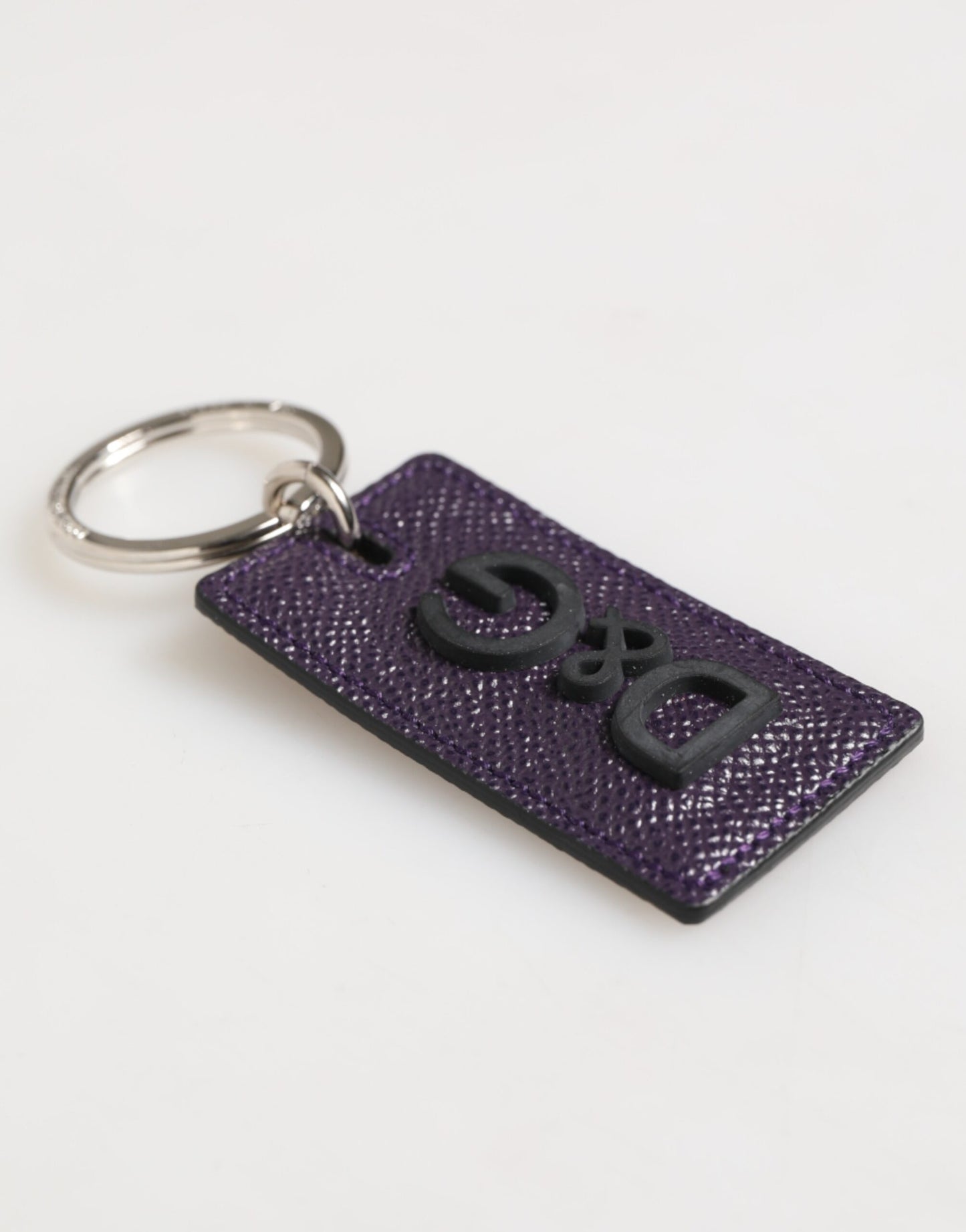 Dolce & Gabbana Violet Leather Logo Metal Ring Men Keychain Keyring