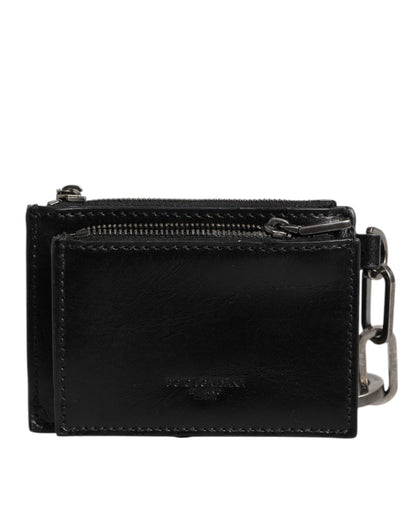 Dolce & Gabbana Black Leather Zip Logo Keyring Coin Purse Keyring Wallet