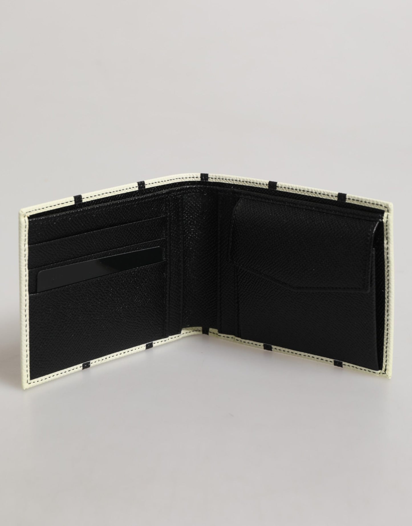 Dolce & Gabbana White Leather DG Crown Royals Bifold Card Holder Wallet
