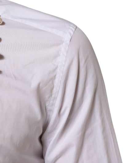 Dolce & Gabbana White Cotton DG Logo Pearl Chain Formal Shirt