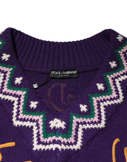 Dolce & Gabbana Purple Wool DG Logo Men Knit Pullover Sweater