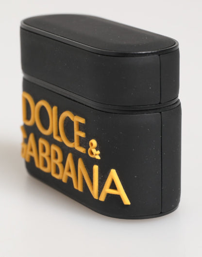 Dolce & Gabbana Black Yellow Rubber Logo Embossed Accessory Airpods Case