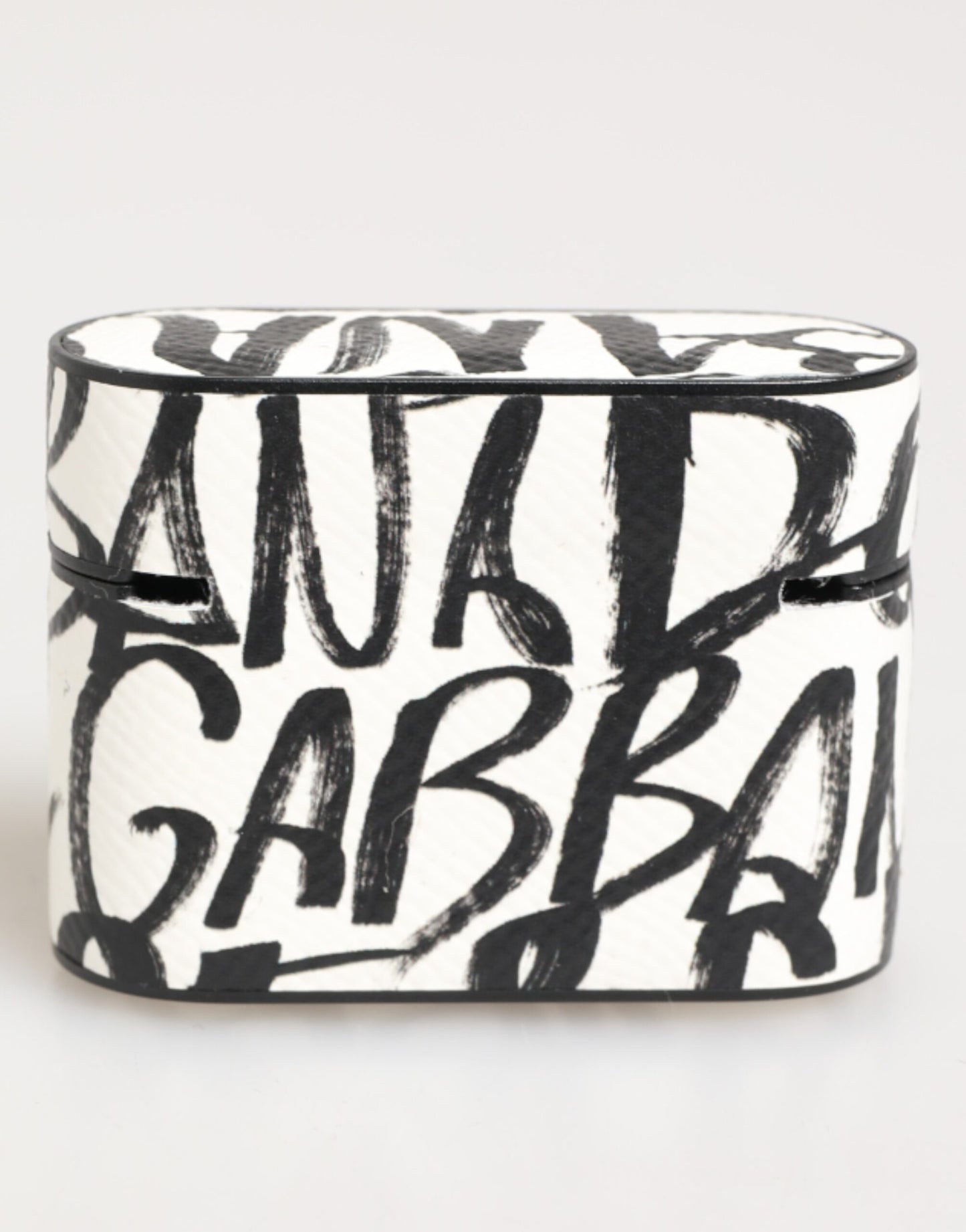 Dolce & Gabbana Black White Leather Monogram Print Logo Holder Airpods Case
