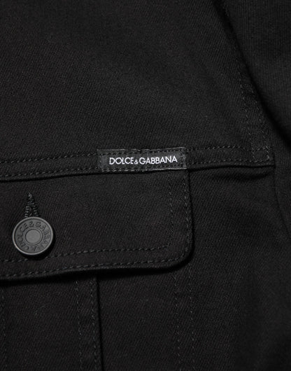 Dolce & Gabbana Black Cotton Denim Stretch Giubbotto Jacket