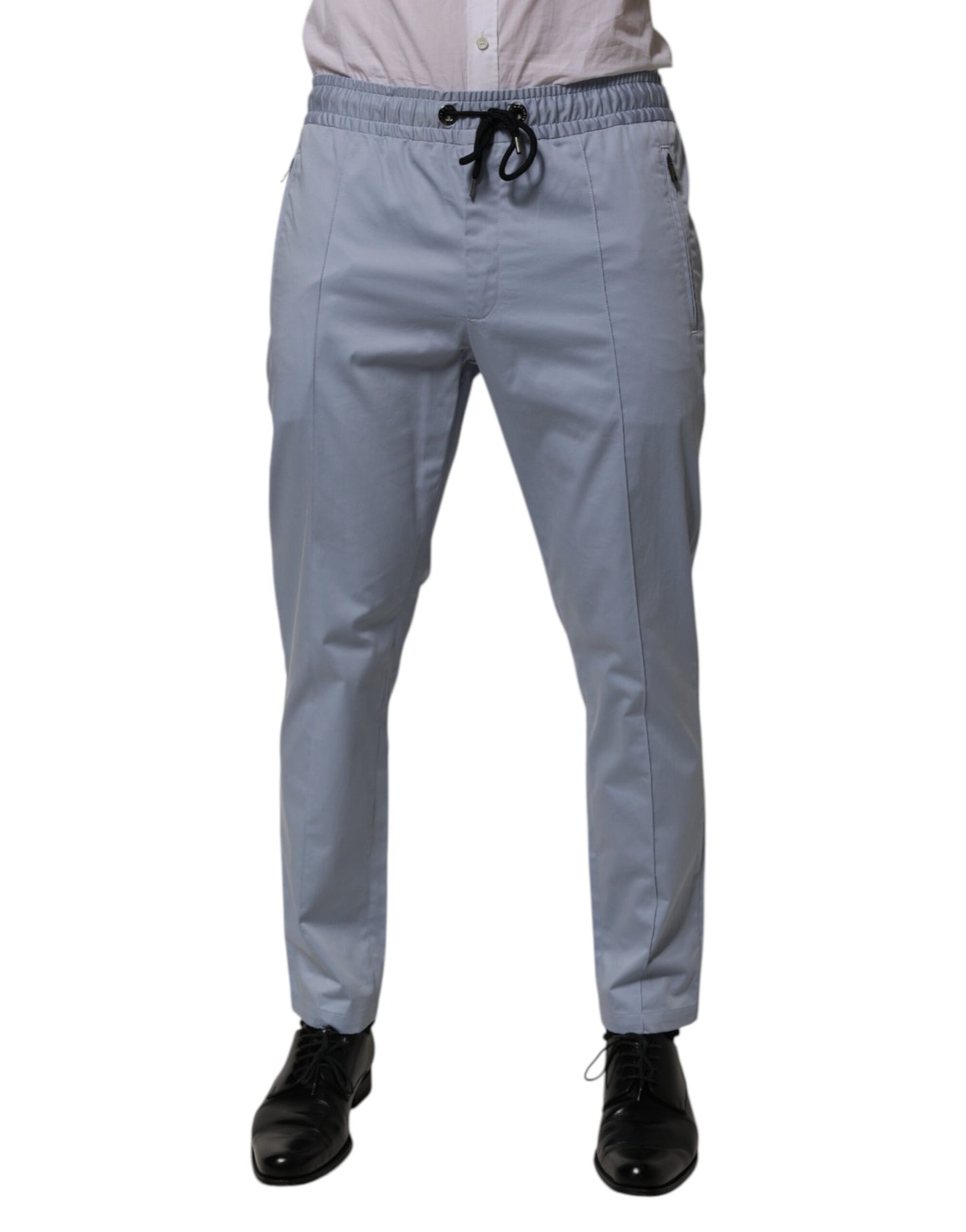 Dolce & Gabbana Light Blue Cotton Drawstring Elastic Waist Men Pants