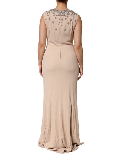 Dolce & Gabbana Nude Ecru Beaded Crystal Embellished Dress