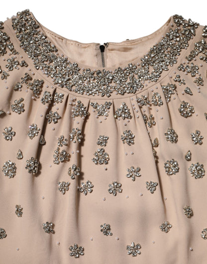 Dolce & Gabbana Nude Ecru Beaded Crystal Embellished Dress