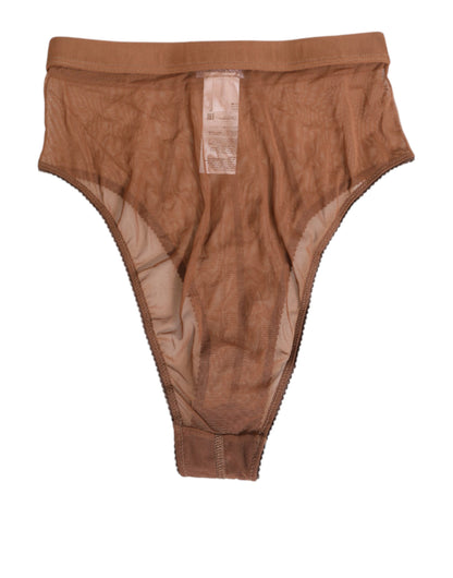 Dolce & Gabbana Brown Sheer Mesh High Waist Briefs Underwear