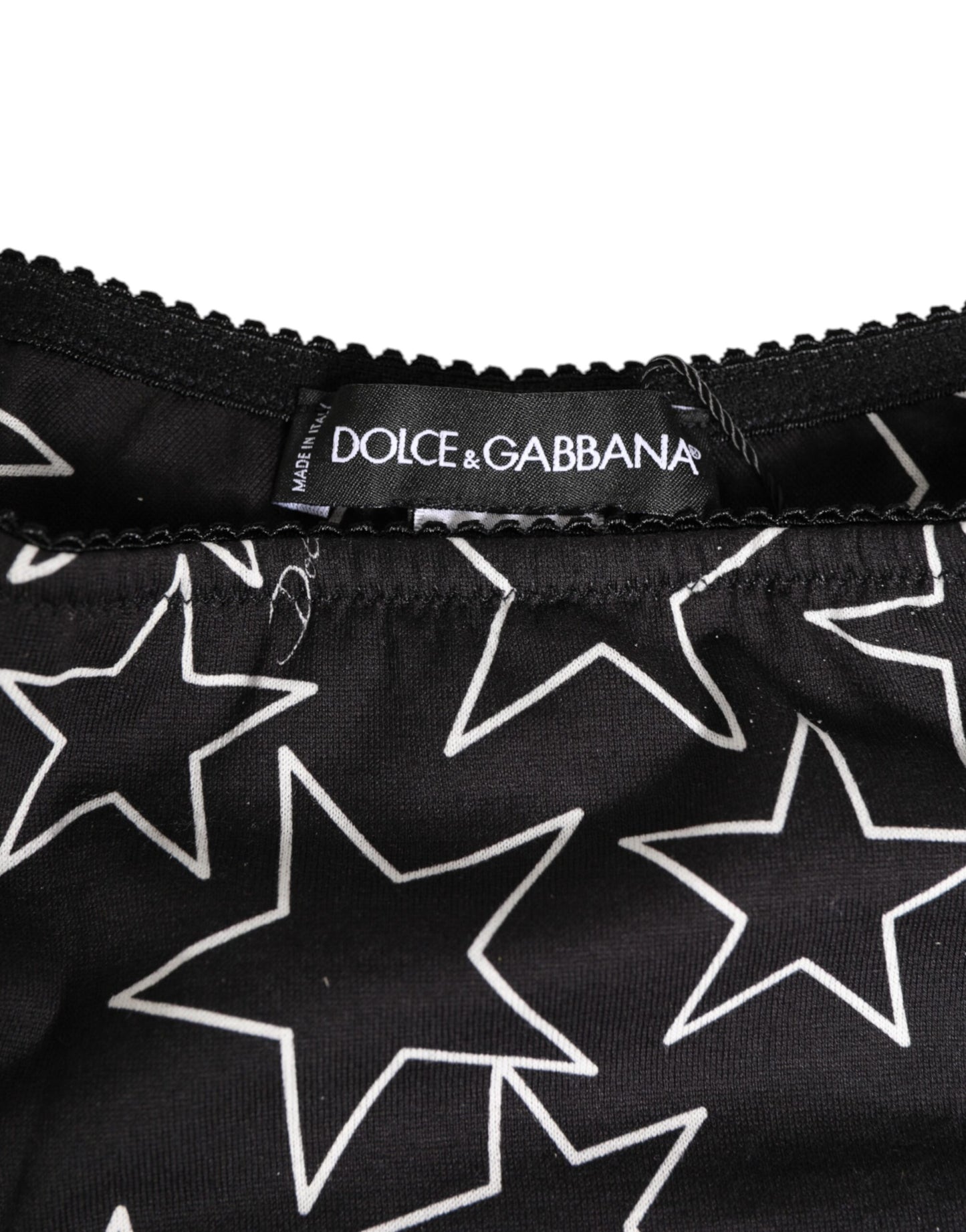Dolce & Gabbana Black White Star Print Cotton Slip Panty Underwear