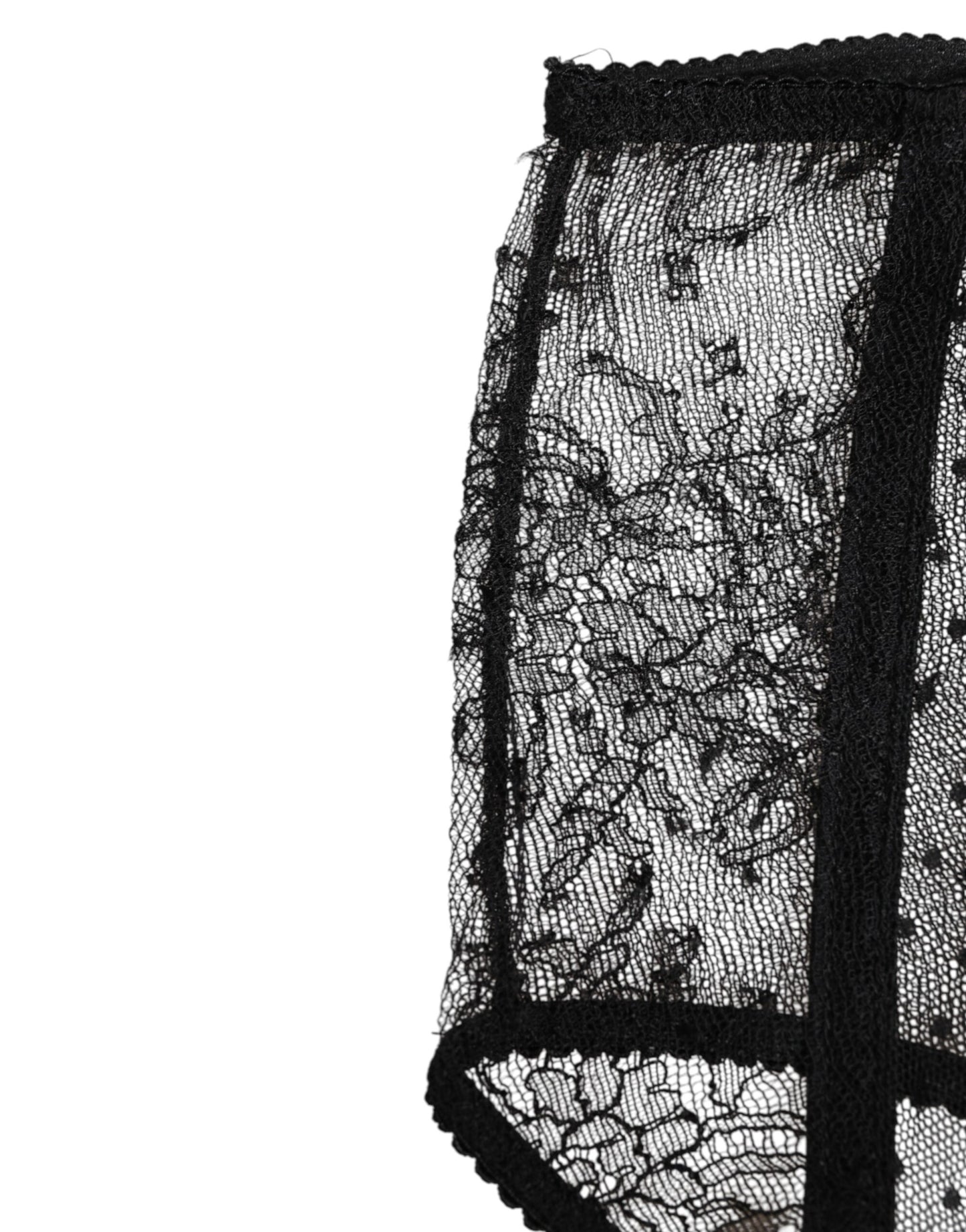 Dolce & Gabbana Black Sheer Polka Dot Lace High Waist Underwear