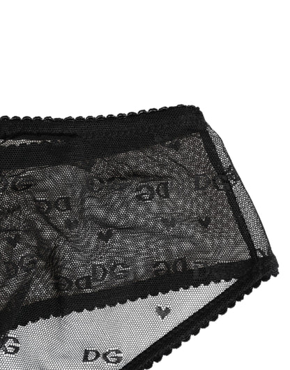Dolce & Gabbana Black Sheer Mesh Lace Polka Dot Logo Underwear