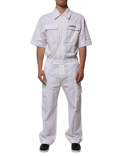 Dolce & Gabbana White Barcode Patch Utility Zip Jumpsuit Pants