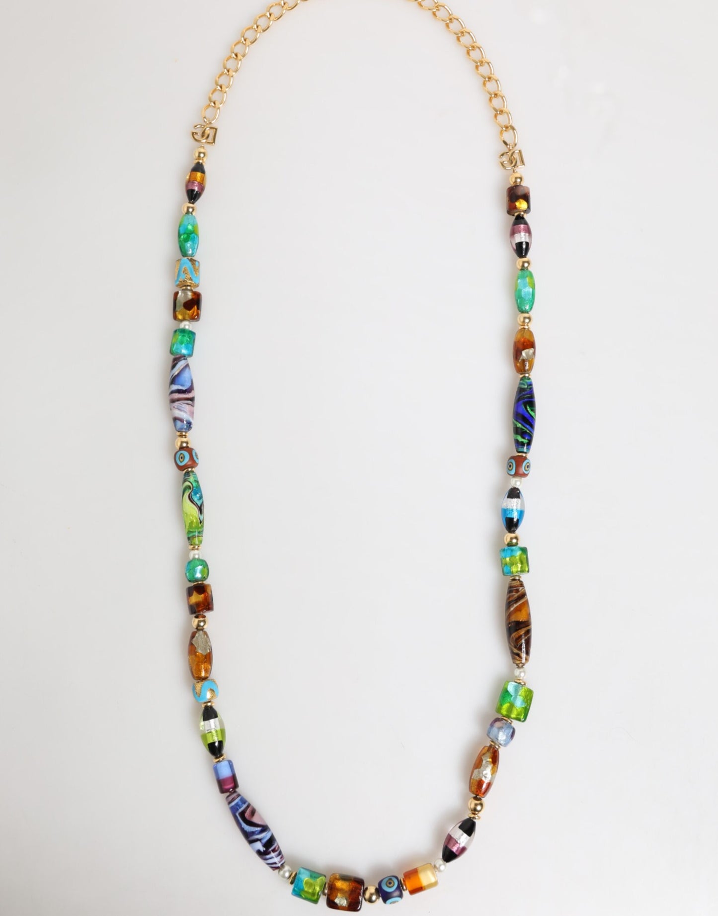 Dolce & Gabbana Multicolor Murano Glass Beads Gold Chain Jewelry Necklace
